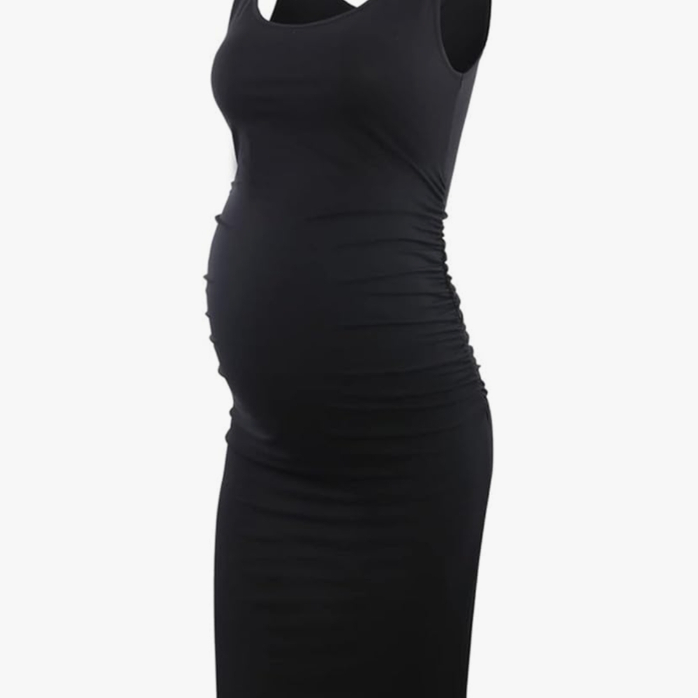 Elegant Black Side Ruching Bodycon Maternity Dress